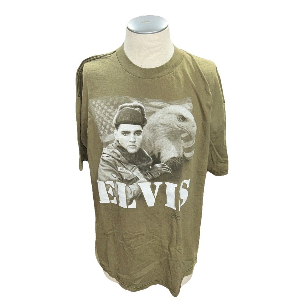Tultex Elvis Presley Army Eagle T Shirt Mens 2XL XXL Cotton Green Short Sleeves